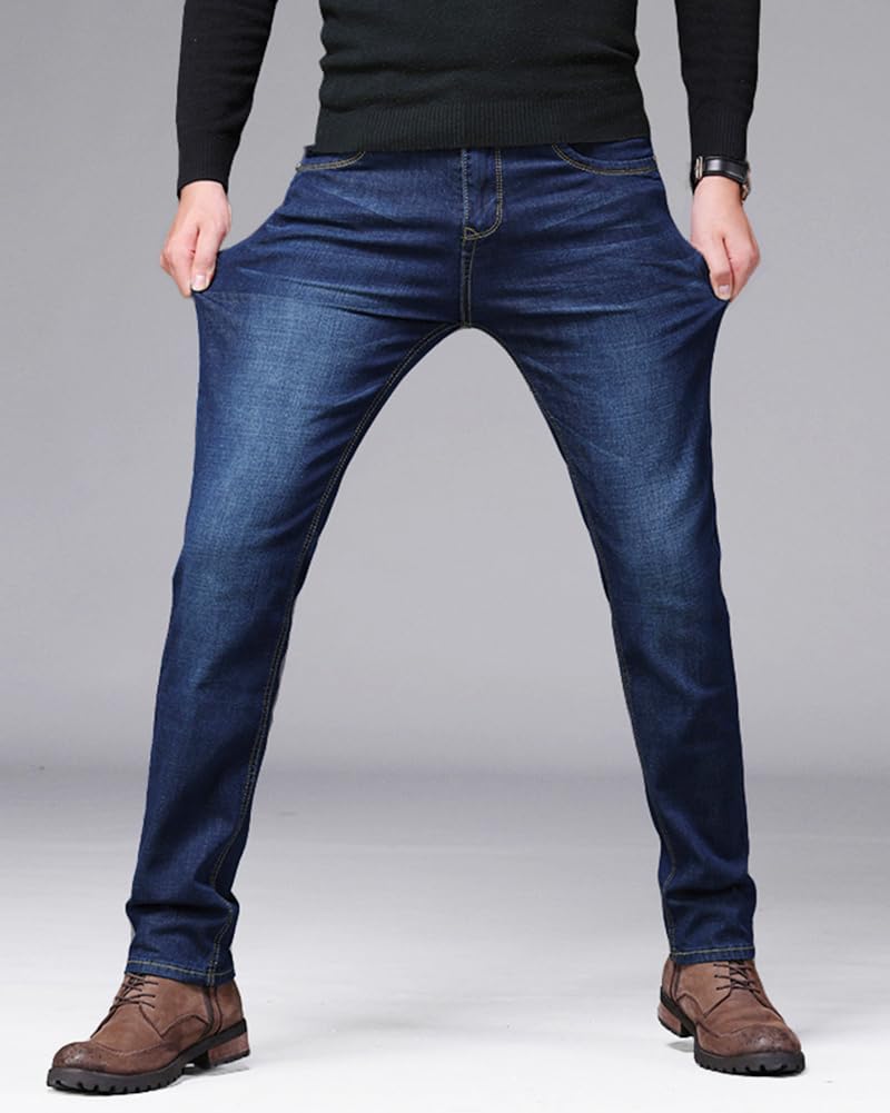 Мужские узкие джинсы Soinnga, Прямые джинсовые брюки стрейч, Длинные брюки, Повседневные, Все сезоны, Облегающий крой, Синий, Размер 32