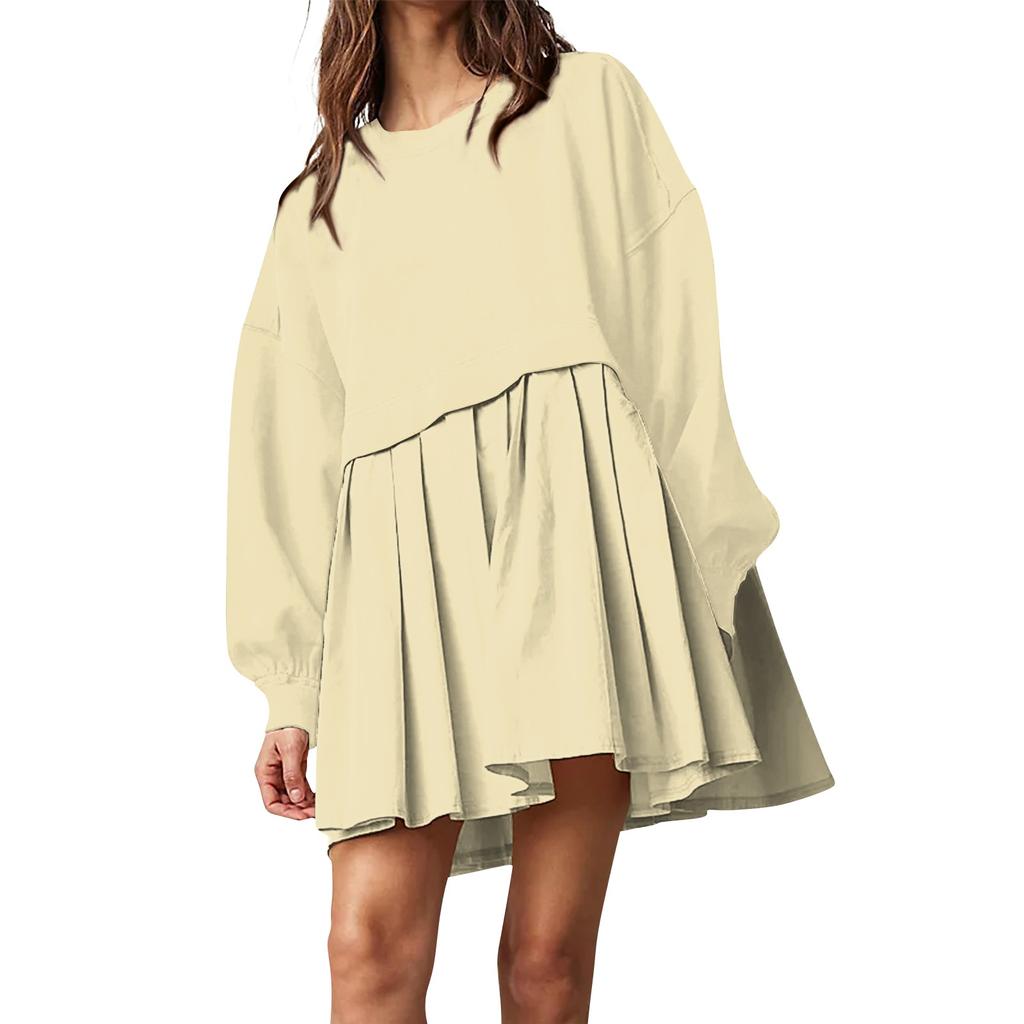 Женское платье-толстовка большого размера с длинным рукавом в стиле пэчворк, пуловер, топы, платье-толстовка