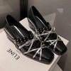 Sweet and Cool Mary Jane Small Leather Shoes Women's 2024 New Design Sense Niche Bow Silver Square Head Thick Heel Single Shoes