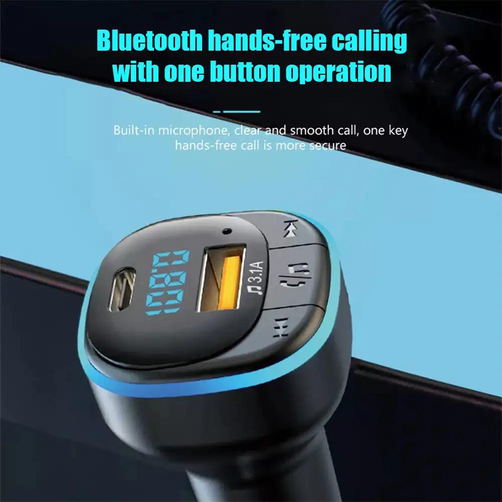 Автомобильное зарядное устройство Bluetooth 5.0, быстрая зарядка, автомобильное зарядное устройство USB Type C, FM-передатчик, громкая связь, прикуриватель, MP3-плеер