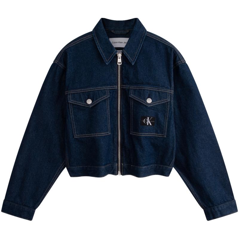 Calvin Klein Minimalist Solid Color Short Denim Jacket Women Jackets Dark-Blue J222706