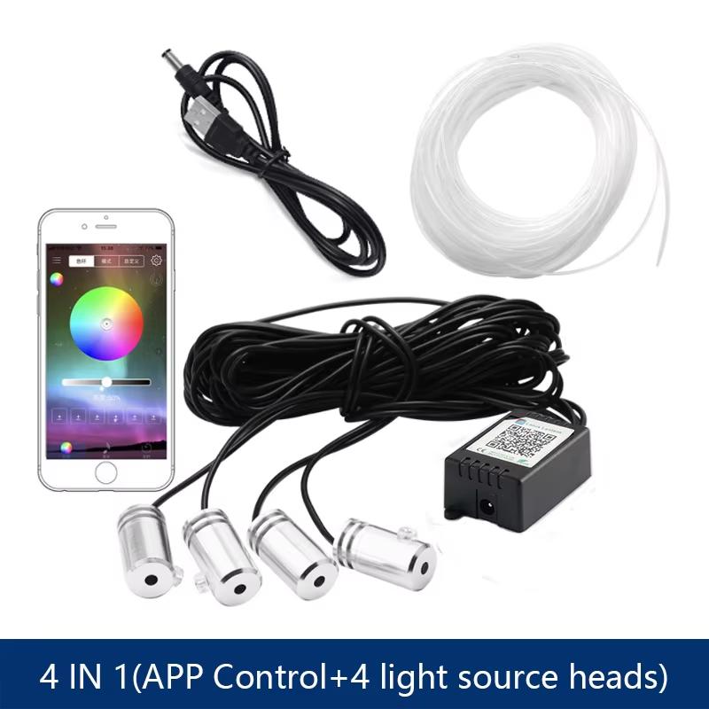 6 in 1 Led Car Interior Atmosphere Ambient Lights 6/8m RGB Neon Interior Ambient Light by App Control Fiber Optic Strips Light