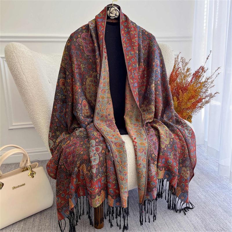 Autumn Bohemian Ethnic Paisley Cashmere Shawls Scarf for Women Warm Jacquard Pashmina Scarves Print Design Lady Foulard Stoles