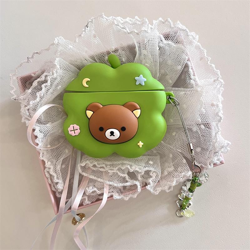 Четырехлистный клевер легкий мишка для airpods4 apple bluetooth беспроводной 1/2/3 поколение pro2 чехол для наушников силиконовый чехол