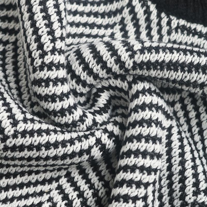 2026 Fall/Winter Retro Striped Off-Shoulder Lantern Sleeve Sweater for Women