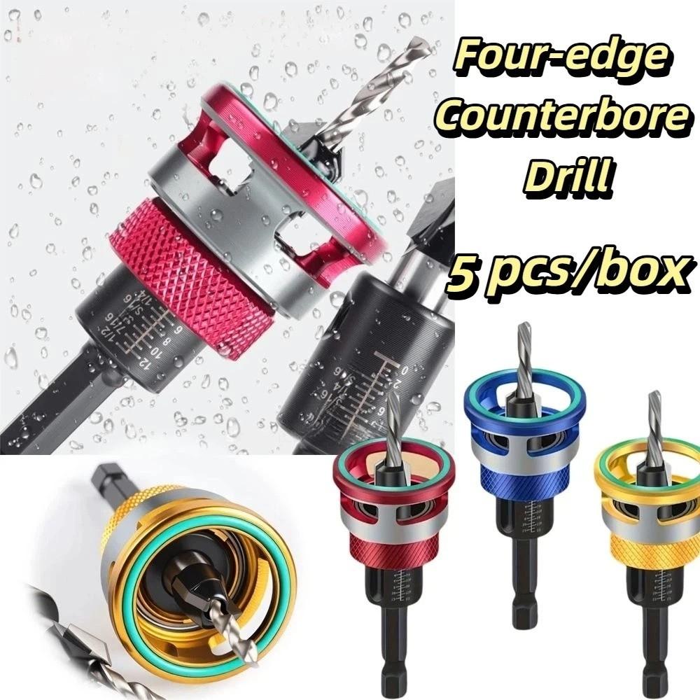5pcs/box Adjustable Depth Countersink Drill Bit Zinc Zinc Alloy Drill Bit Concealed Screw Installation