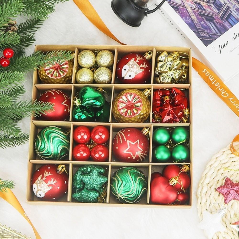 64pcs Plastic Christmas Tree Hanging Ornaments 3-6cm Christmas Baubles Holiday Home Decor