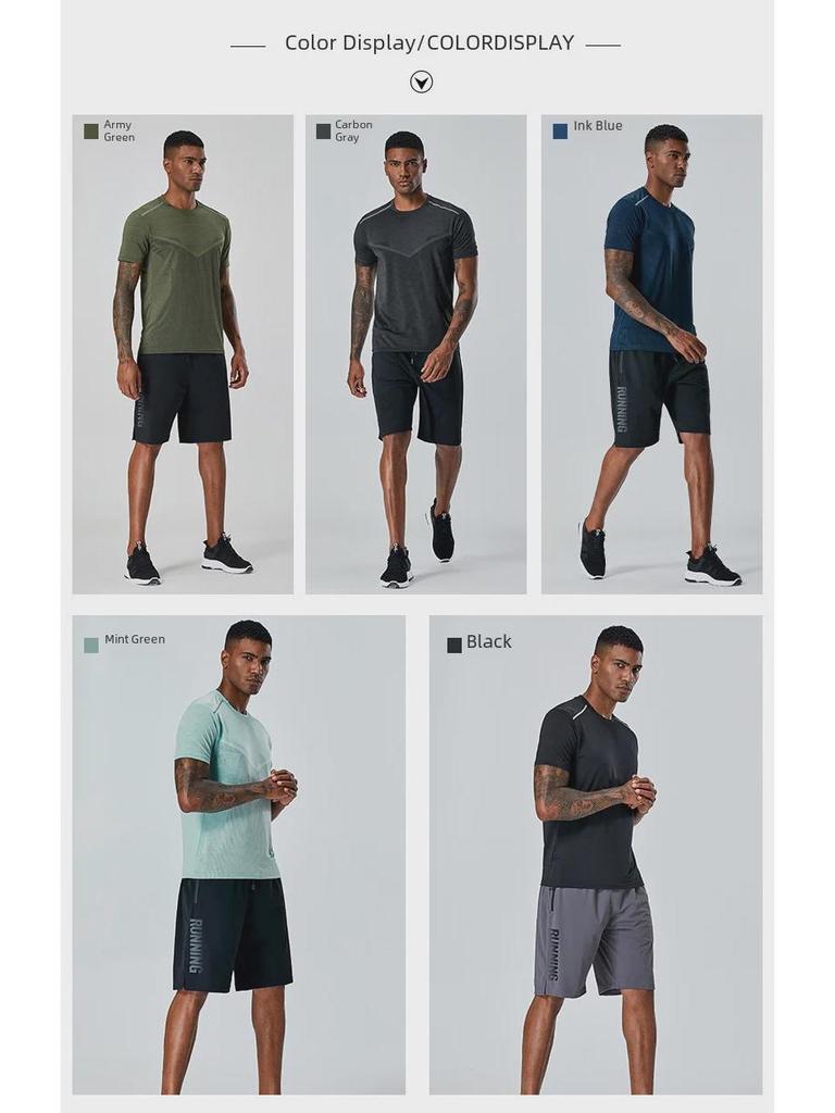 Мужская быстросохнущая летняя спортивная футболка — фирменный логотип, круглый вырез, короткий рукав, идеально подходит для бега и фитнеса