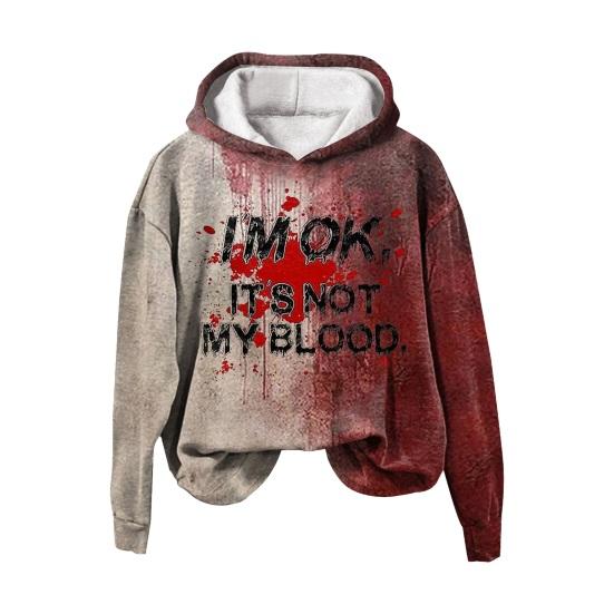 Мужская толстовка с капюшоном на осень-зиму на Хэллоуин с принтом пятен крови, эластичными манжетами, ретро-узором с 3D-буквами, толстая, градиентного цвета, с капюшоном, свободная, сохраняет тепло, средней длины