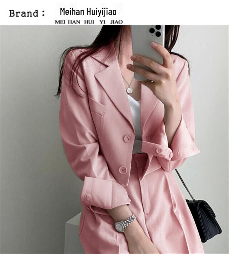 Женский приталенный черный блейзер в корейском стиле, костюм-двойка