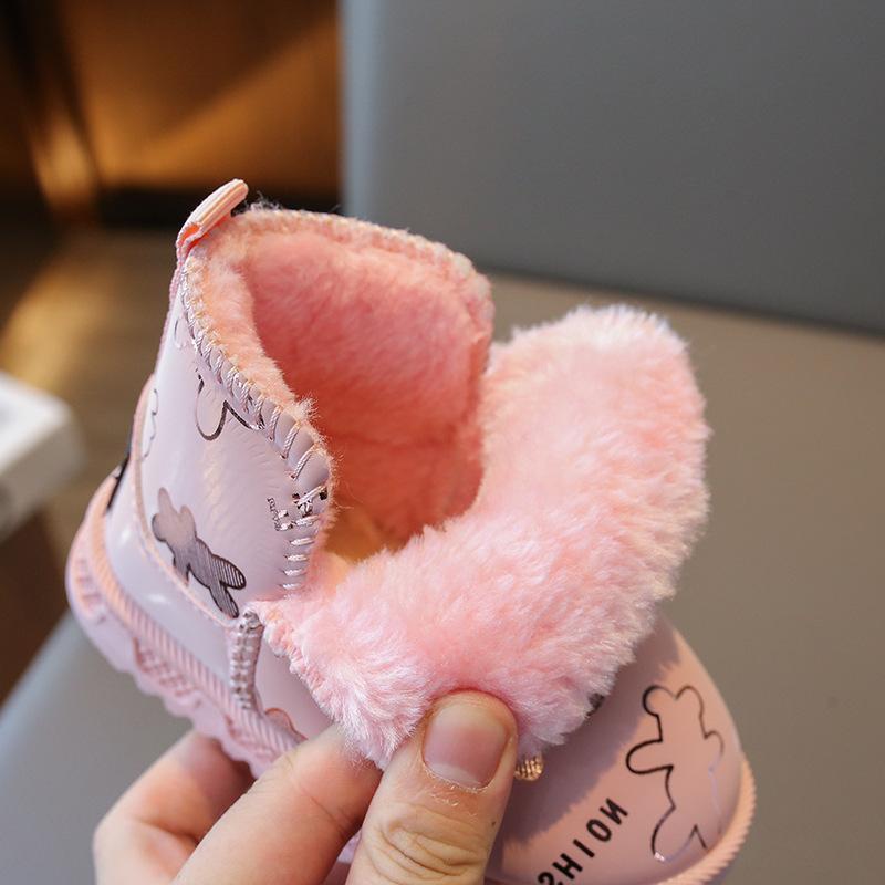 Children's Snow Boots for Girls, Thick Cotton Warm Shoes, New Winter Cartoon Cute Plush Short Boots for Young Children