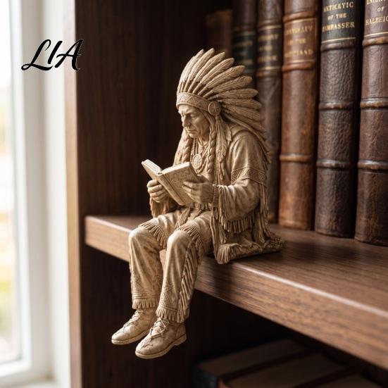 Unique Collector Figurines Native American Reader Shelf Sitter Figurine, Resin Sitting Reading Statue, Statue Bookshelf Edge Decor for Library