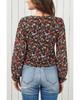 Black Plus Size V Neck Bubble Sleeve Floral Blouse