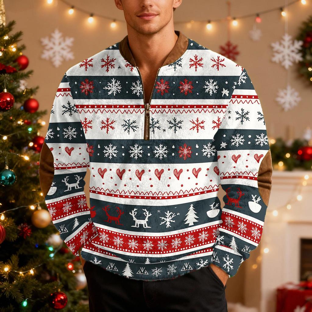 Мужские рождественские толстовки на молнии, рождественские пуловеры с воротником-стойкой