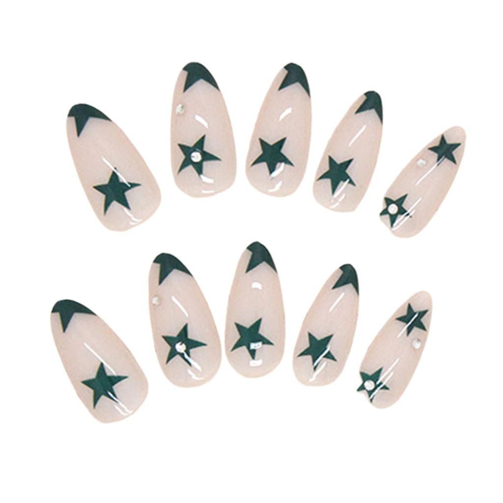 Stars Print Glossy Almond False Nail Medium-length Full Coverage False Nails for Women and Girl Party Activity