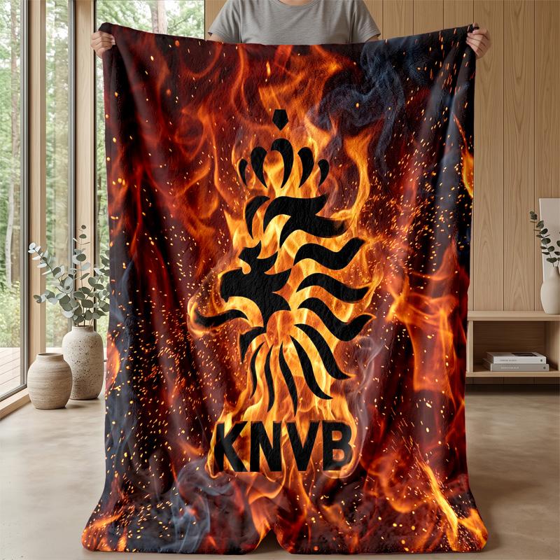 Netherlands Football Printed Flannel Blanket Skin Friendly Warm Decorative Throw for Indoor Couch Bed Daily Use