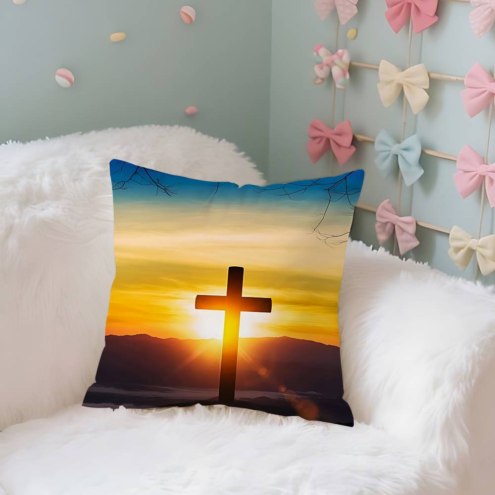 Modern Christian Cross On The Top Of The Mountain Case Plush Fabric Soft Pillowcase Double Sided Print Cushion Cover Household