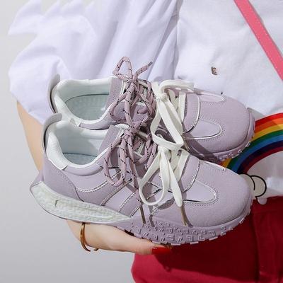 Модная спортивная обувь лето новая круглая носочная часть глубокий вырез шнуровка спереди сочетание цветов мягкая подошва нескользящая плоская низкий верх