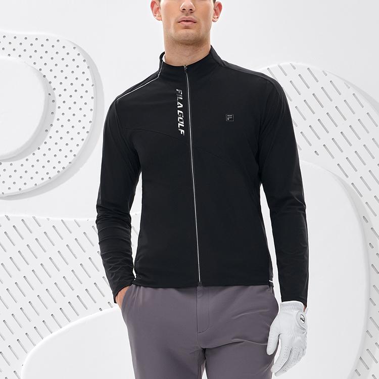 Fila Athletics Golf Outdoor Sports Logo Solid Color Knitted Long Sleeve Jacket Men Jackets Deep-Black A11M235502F-BK