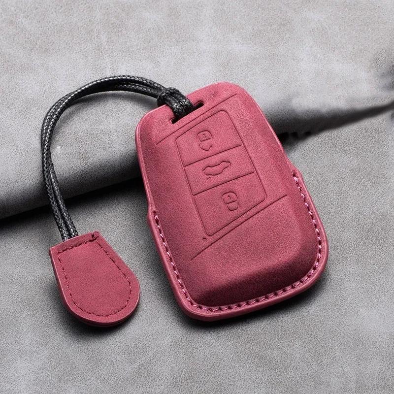 Кожаный чехол для автомобильного ключа для VW Volkswagen Passat B8 Magotan для Skoda Kodiaq Superb A7 Keyless Suede Keychain Car Accessories