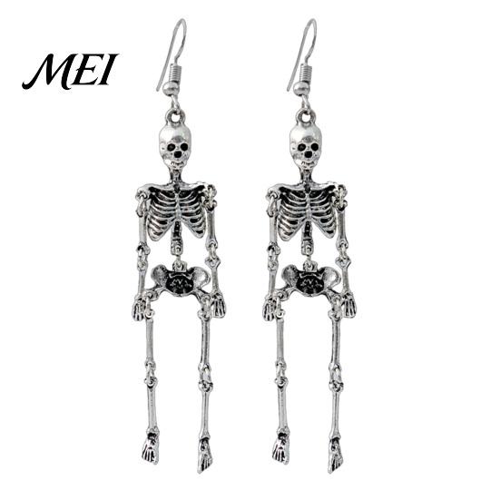 Cool Punk Earrings 1 Pair Halloween Earrings, Spooky Gothic Skeleton Dangle Dark Aesthetic Drop Skull Articulated Jewelry for Women Gift Lovers