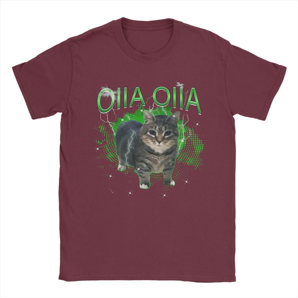 Крутящийся кот OIIA OIIA Электрический мем-кот OIIAA Футболки для мужчин Футболки из чистого хлопка Футболки с круглым вырезом Топы с коротким рукавом Подарок на день рождения