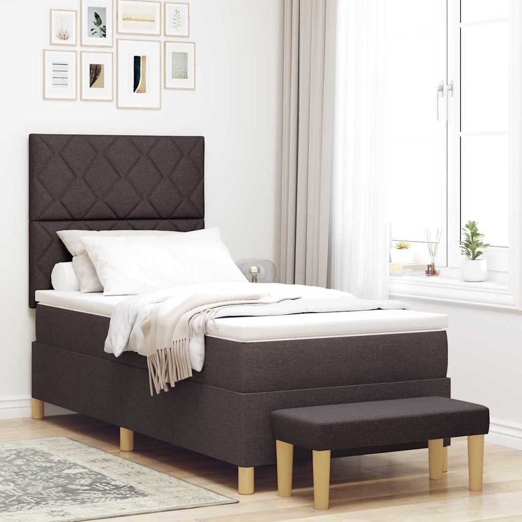 Box Spring Bed with Pillow Dark Brown 200 x 100 cm Fabric