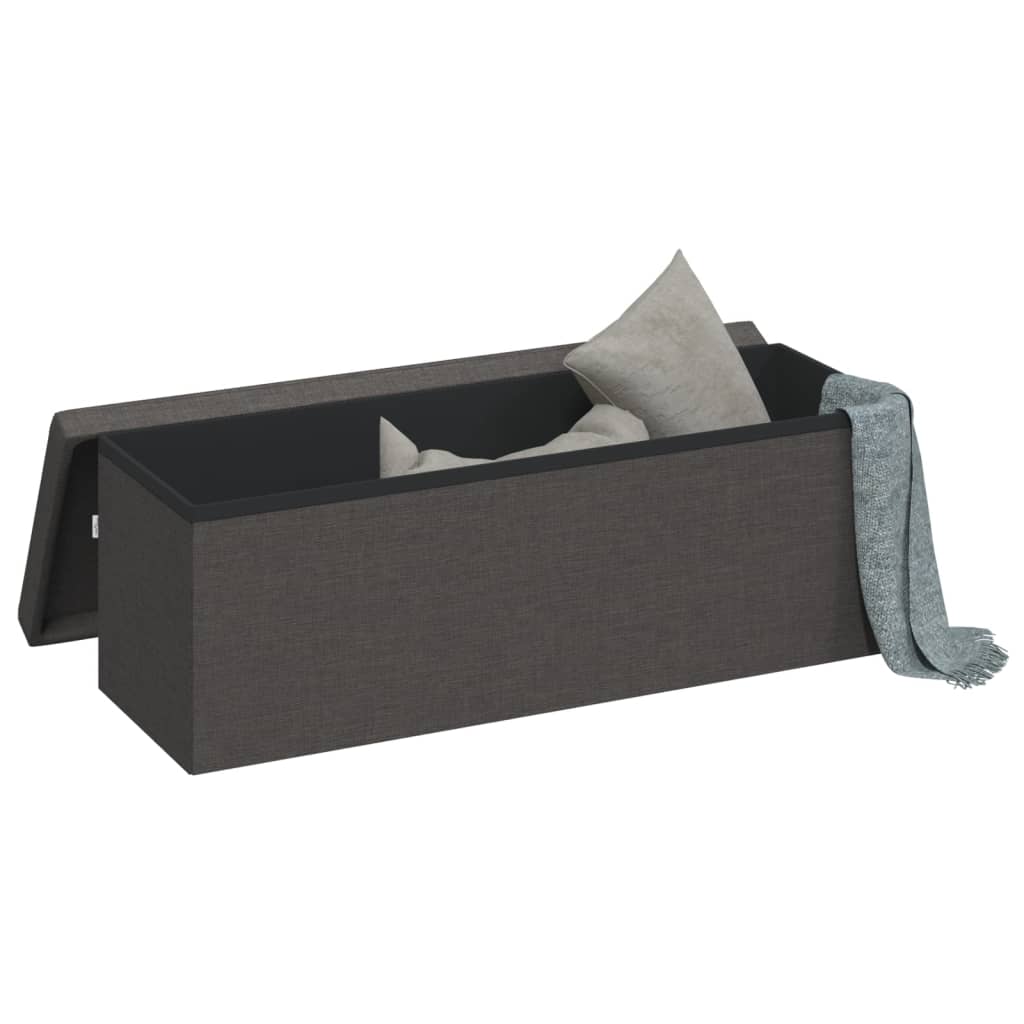 Storage Bench Foldable Dark Gray Linen Look