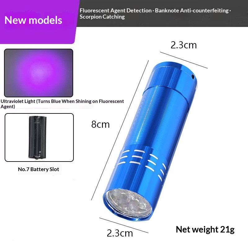 LED UV Collection: Purple Light Flashlight for Scorpion Detection, UV Inspection, Drying, and Banknote Verification — Mini Purple Light Torch
