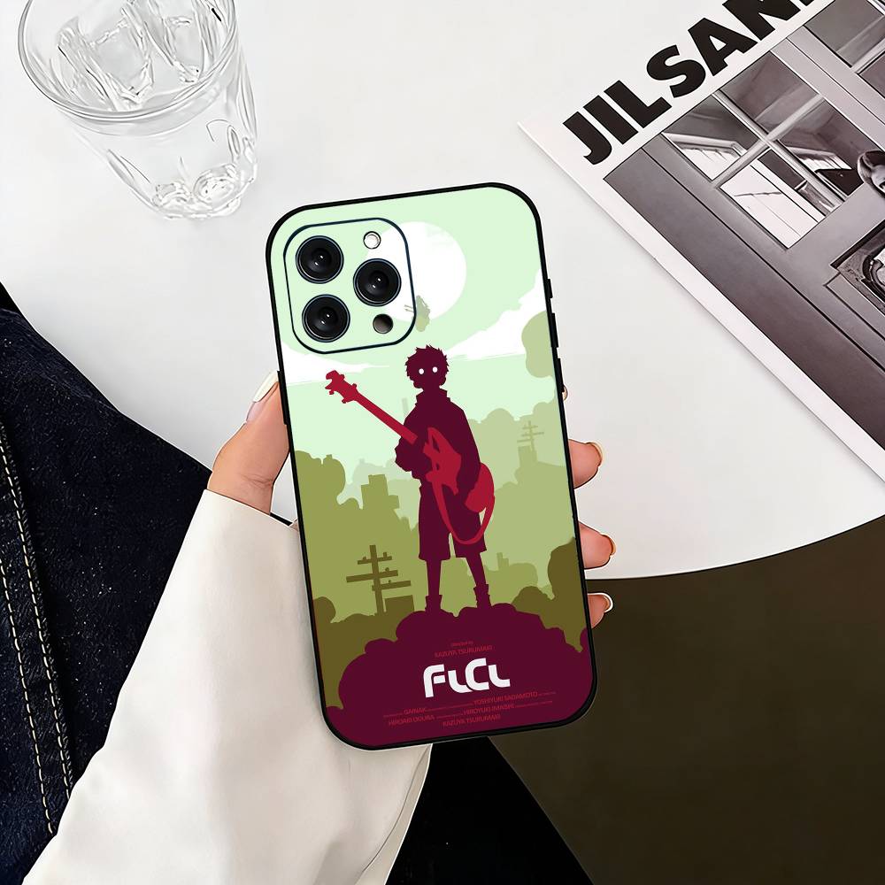 FLCL First L-Love C-Cyber Love Phone Case For iPhone 17,16,15,14,13,12,11 Plus,Pro Max,XS,Soft Silicone Black Cover