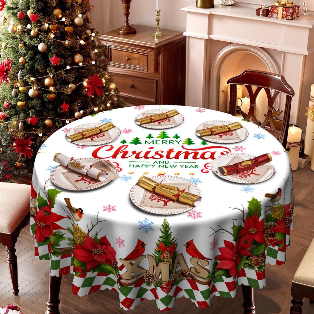 Christmas Table Cloth, Light Luxury And Retro, Flower And Bird Printing, Waterproof And Oil-Proof Leave-In, Christmas Table Decoration