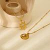 European and American retro moon sunflower pendant necklace stainless steel plated 18k gold jewelry accessories niche design