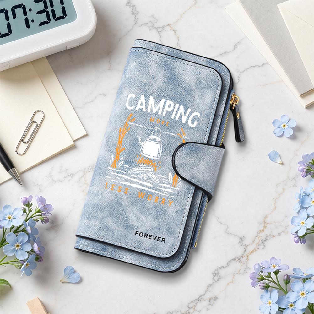 Camping Themed Wallet Portable Retro Card Holder Casual Cash Purse