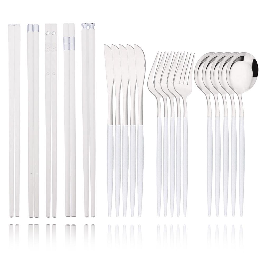 Черный золотой корейский столовый набор 15-20 предметов роскошный набор столовых приборов из нержавеющей стали столовая посуда нож вилка ложка палочки для еды набор столовых приборов