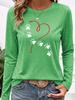 Women's Casual Long Sleeve Tee Round Neck Soft Top with Red Heart & White Paw Print, Minimalist Pullover for Commute Vacation Daily Outfit
