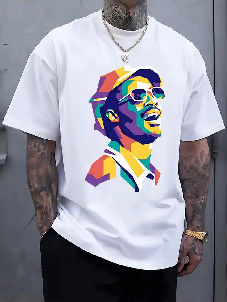 Abstract Geometric Human Figure Print Round Neck Short Sleeve T-shirt