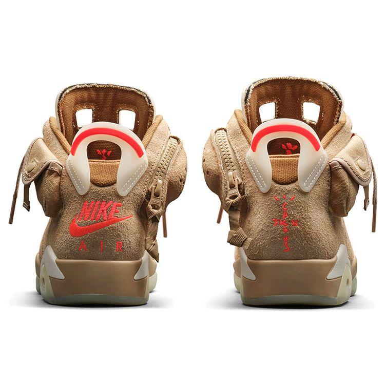 Кроссовки унисекс Travis Scott x Air Jordan 6 Retro British цвета хаки Светло-коричневый с парусом Ярко-Малиновый DH0690-200