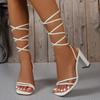 Fashion New Summer Elegant Strap Solid Color Square Toe High Heels Open Toe Fashion Sexy Banquet Women's Shoes