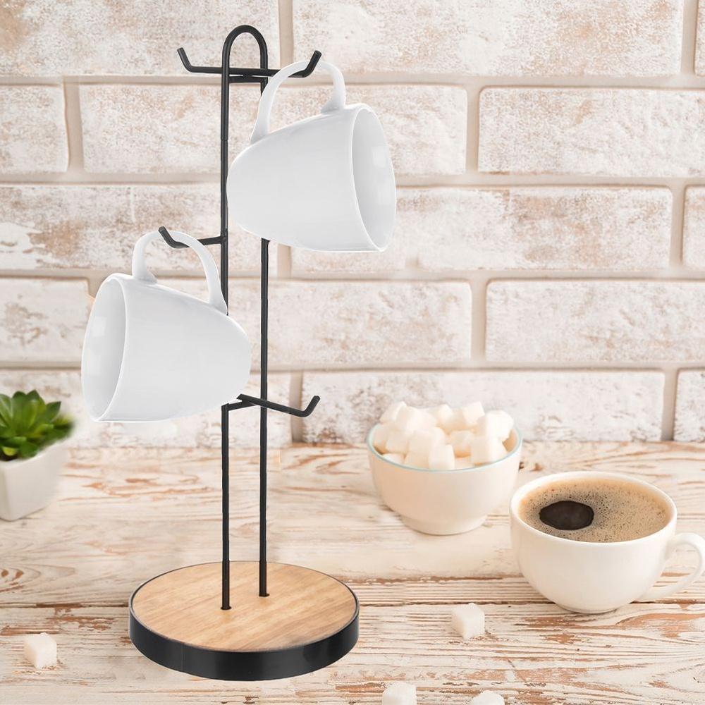 Black metal stand for cups and mugs RADKA 15.5x40 cm