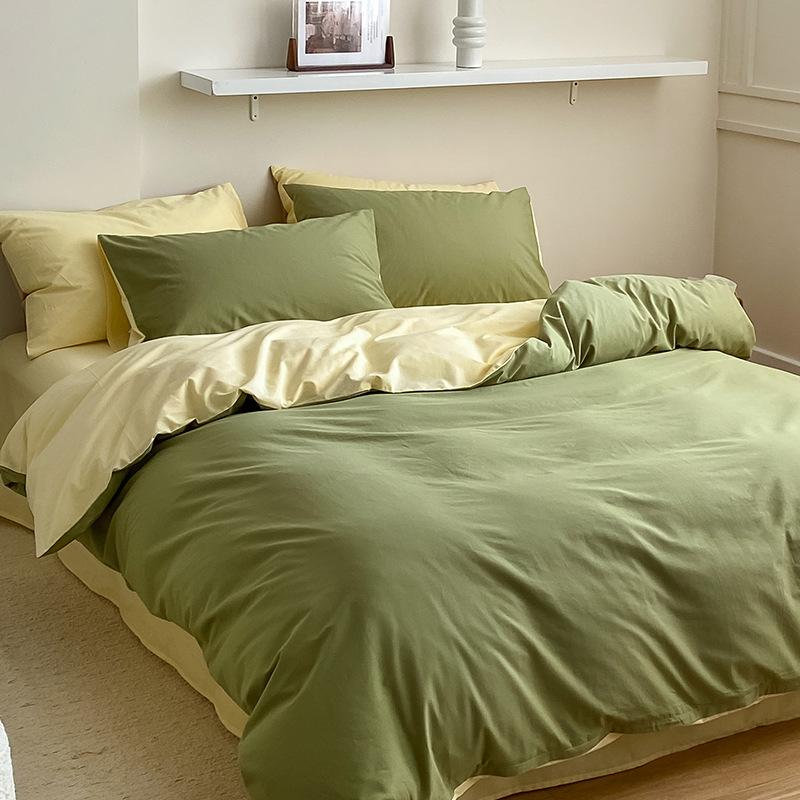 Сплошной цвет в скандинавском стиле, комплект из четырех предметов из чистого хлопка, простыня из хлопка, пододеяльник, простой комплект из трех предметов, пододеяльник