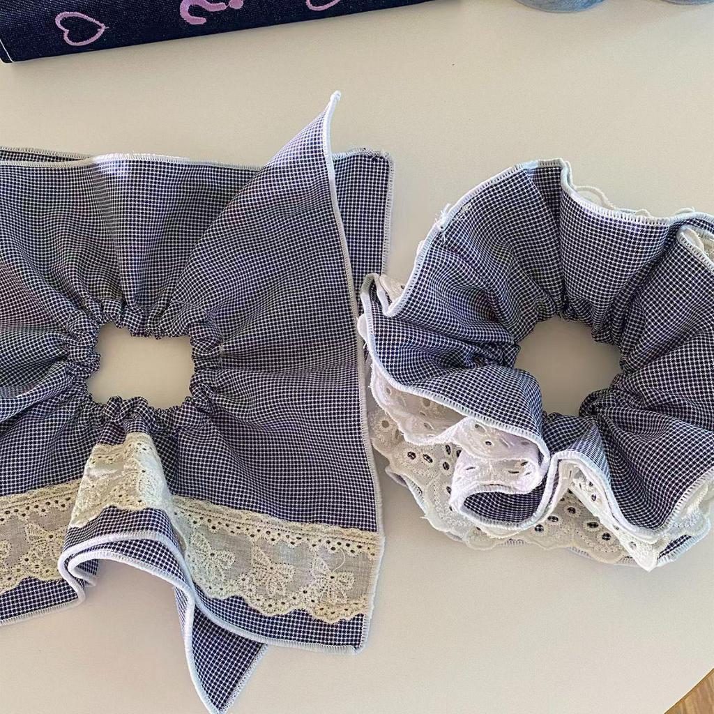 Корейский кружевной клетчатый шарф-резинка для волос - Элегантный аксессуар для конского хвоста