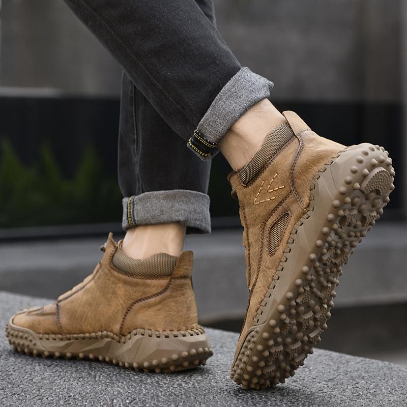 Повседневные кроссовки ручной работы, лоферы, повседневная обувь, высокие кожаные зимние спортивные ботинки для мужчин, мягкие и удобные нескользящие ботинки с хлопковой подкладкой