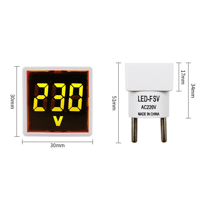 AC 220V LED Digital Display Voltage Measurement Monitor EU Plug Square Voltmeter