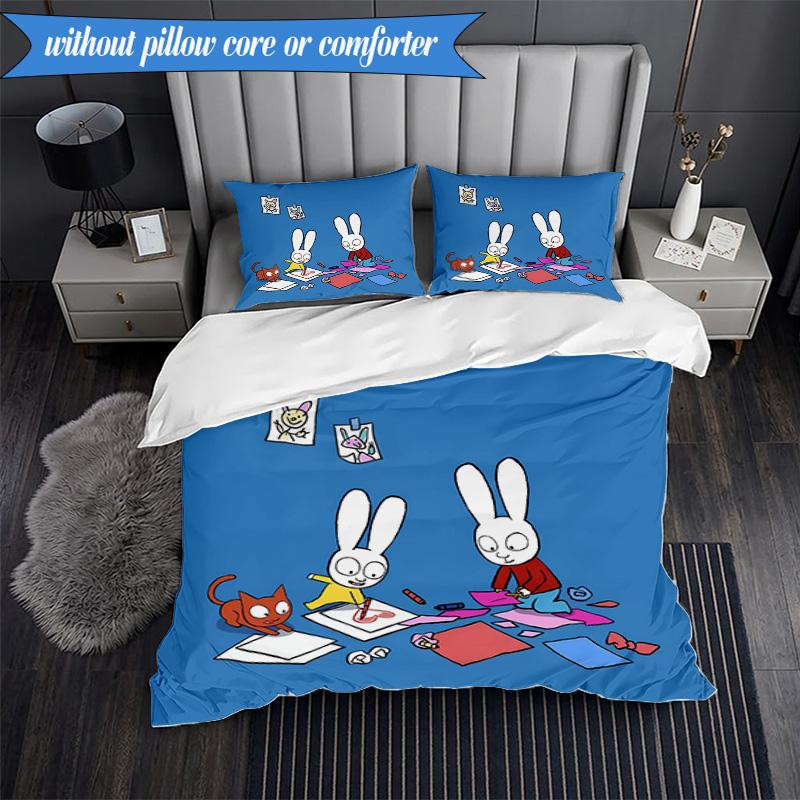 3PCS Simon the Rabbit Adventures Bedding Set 2D Printing (Includes 1 Duvet Cover + 2 Pillowcases Coreless), Bedroom decor,Fan gift