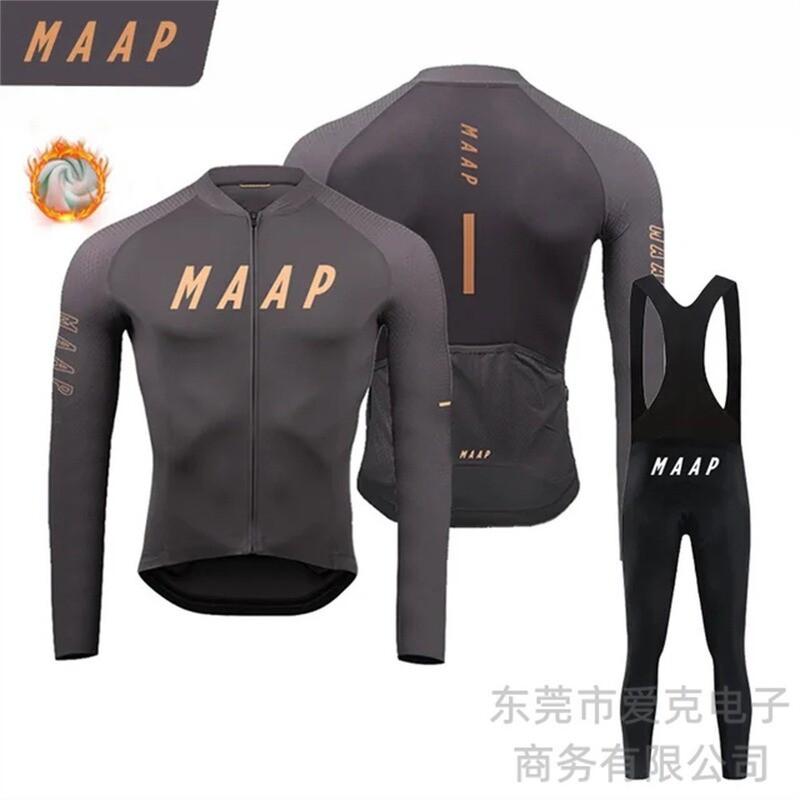 Mens Thermal Long Sleeve Cycling Jersey Fleece Set Road Bike Mountain Riding