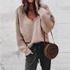 Autumn Winter V-neck Solid Color Pullover Knitting Top Women Long Sleeve Loose Casual All-match Sweater