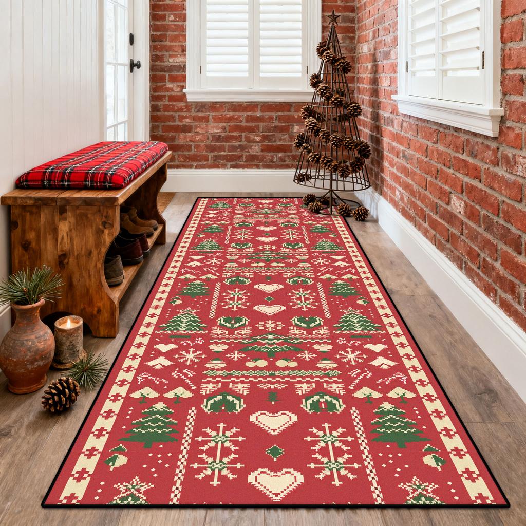 European Style Long Corridor Carpet Christmas Tree Decoration Non-slip Runner Rugs Home Living Room Bedroom Aisle Stair Foot Mat