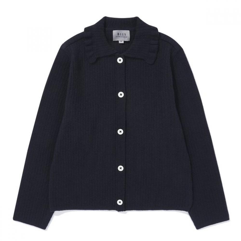 The Coffee Bean Tea Leaf Navy Ribbed Collar Knit Cardigan Ba14ck01nv