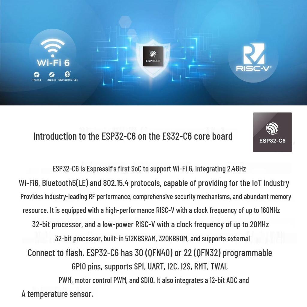 Основная плата ESP32-C6-DevKitC-1: WiFi 6, BLE, Zigbee