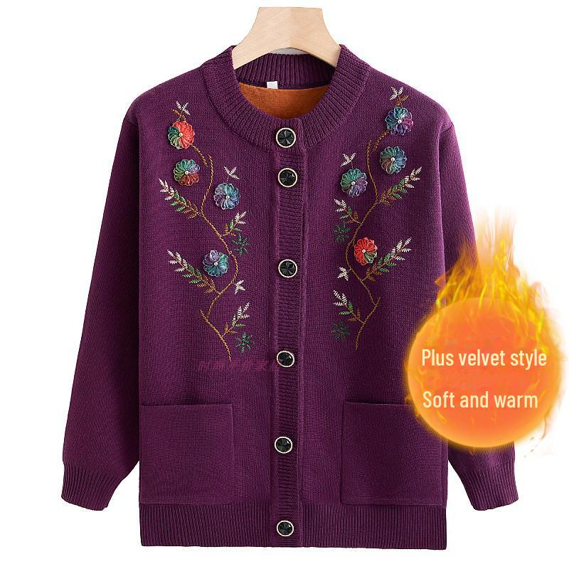 Зимний кардиган Grandma's Plus Velvet для женщин среднего и пожилого возраста - плотный, уютный топ на весну и осень